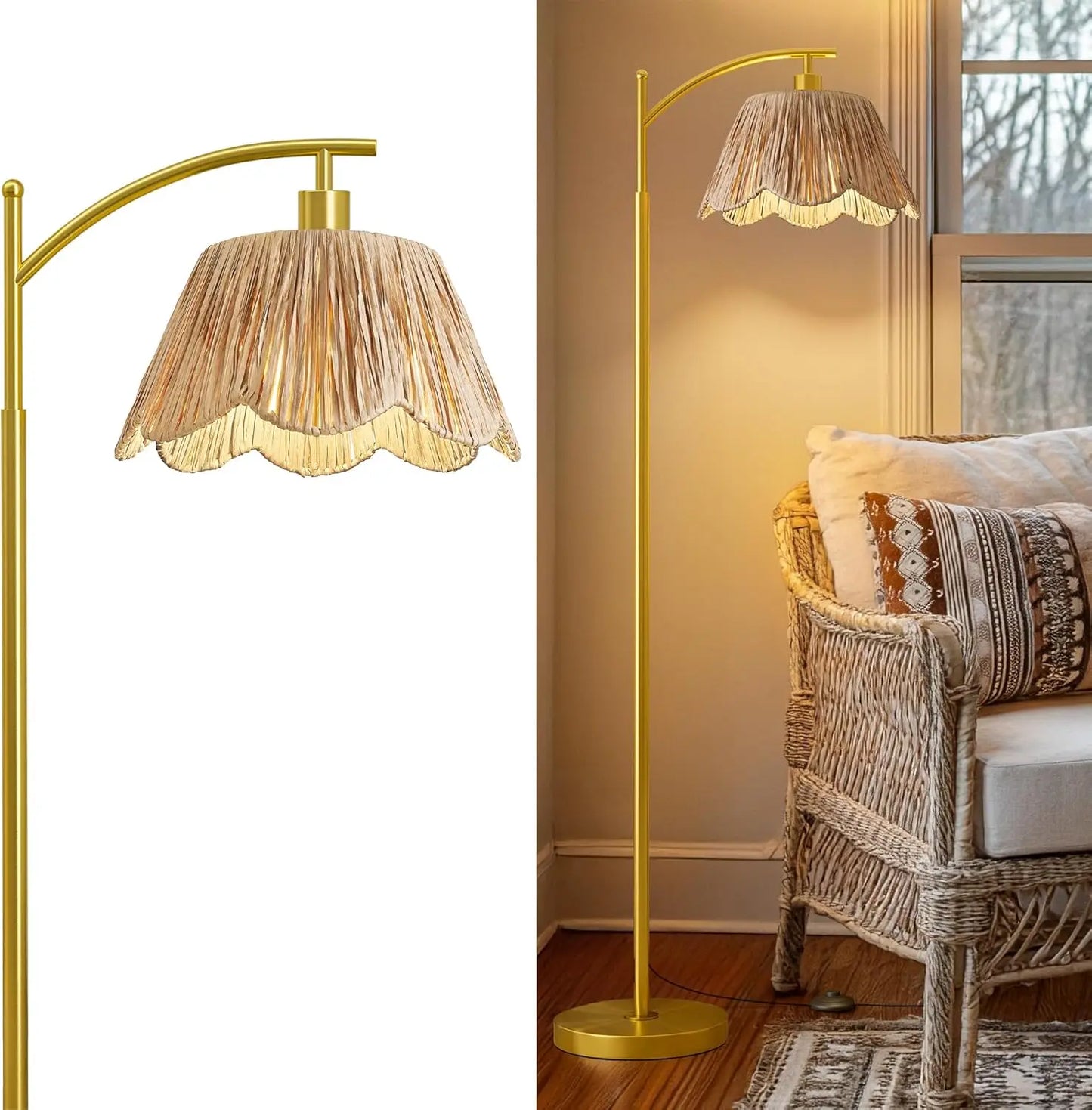 Rattan Floor Lamp with Hand-Woven Shade