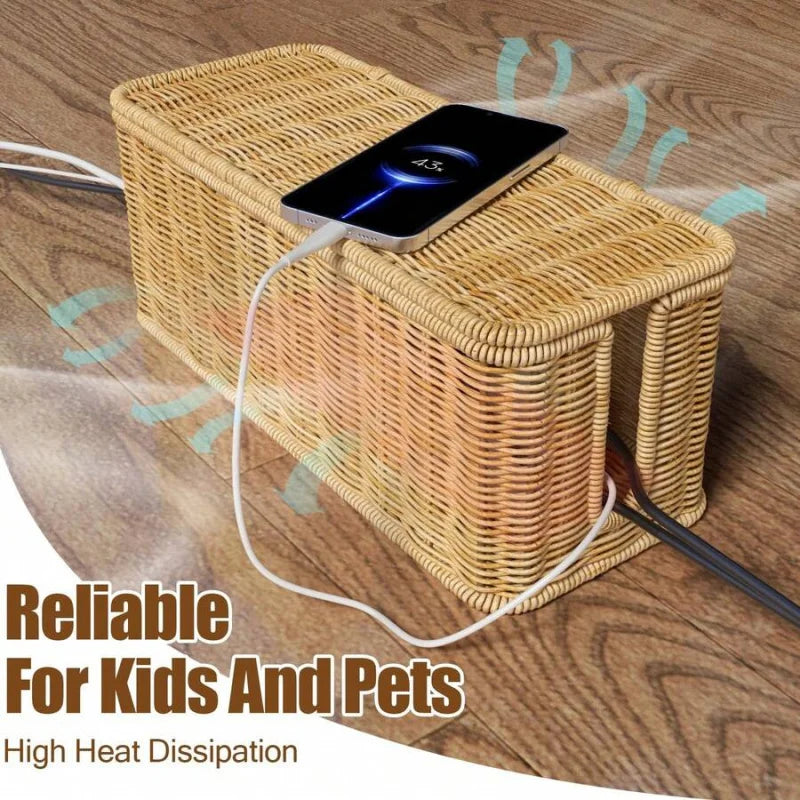 Handwoven Rattan Cable Management Box