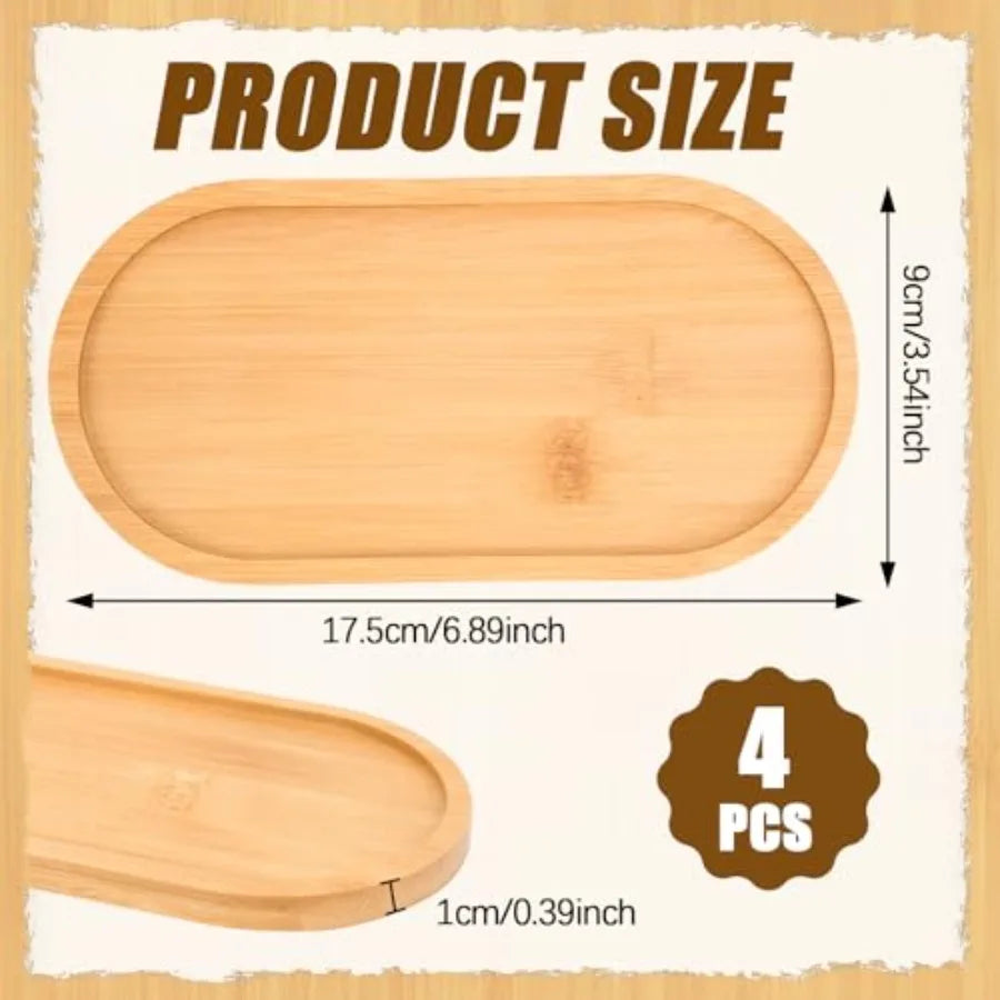 4Pcs Bamboo Oval Wooden Bathroom Tray