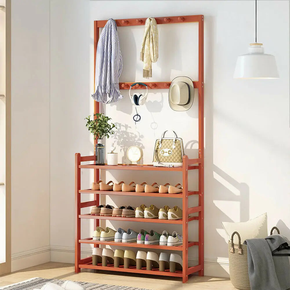 Coat Rack Shoe Bench Vintage Storage Shelf