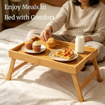 2 Pack Bamboo Bed Tray Table with Folding Legs
