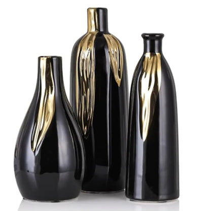 Ceramic Vase 3 Pcs Set Gold and Black