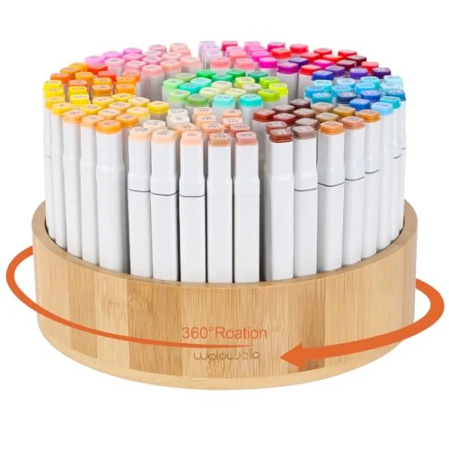 Marker Organizer Rotating Bamboo Desk Organizer