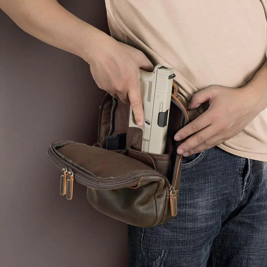 Italian Leather Small Mens Crossbody Handgun Bag