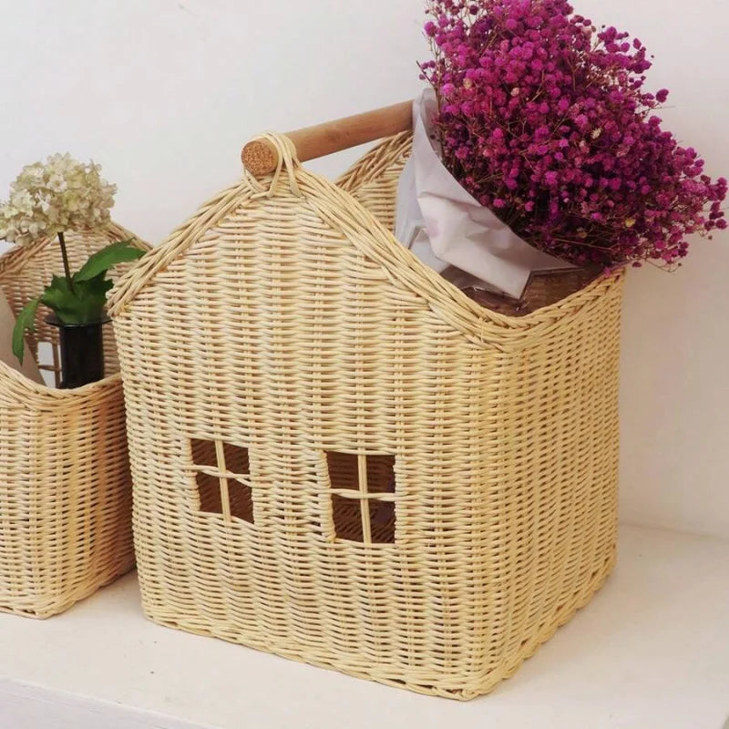 Home Flower Basket Handmade Vine Weaving Desktop Organizer