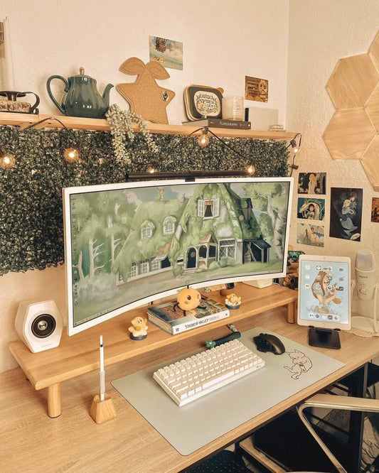 Bamboo Dual Heavy Monitor Stand with Storage