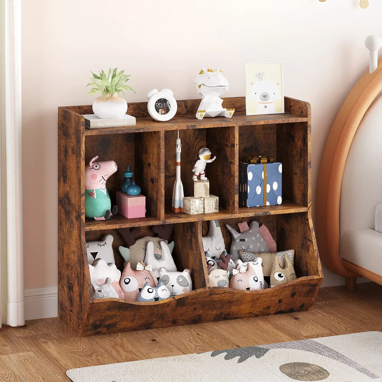 Rustic Brown Wooden Multi-Cubby Organizer