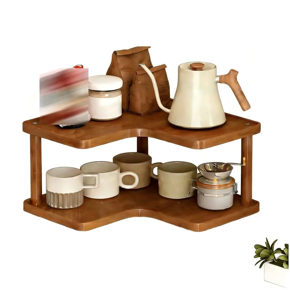 2 Tier Wooden Counter Storage Rack Corner