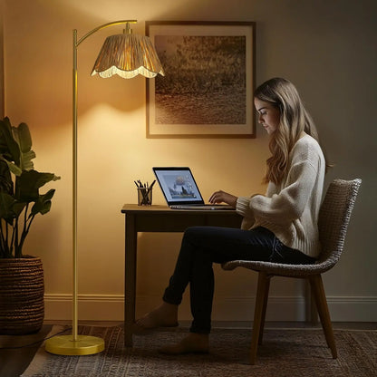 Rattan Floor Lamp with Hand-Woven Shade