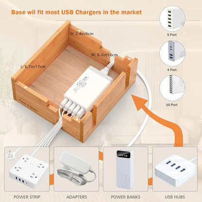 Bamboo Charging Station with 5-Port USB Hub