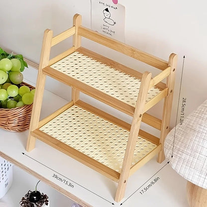 1pc Double-layer Bamboo Storage Rack