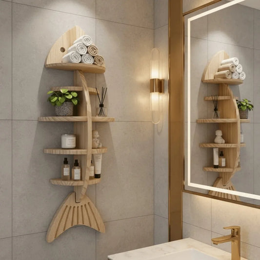 1pcs Creative Wooden Fishbone Wall Storage Shelf