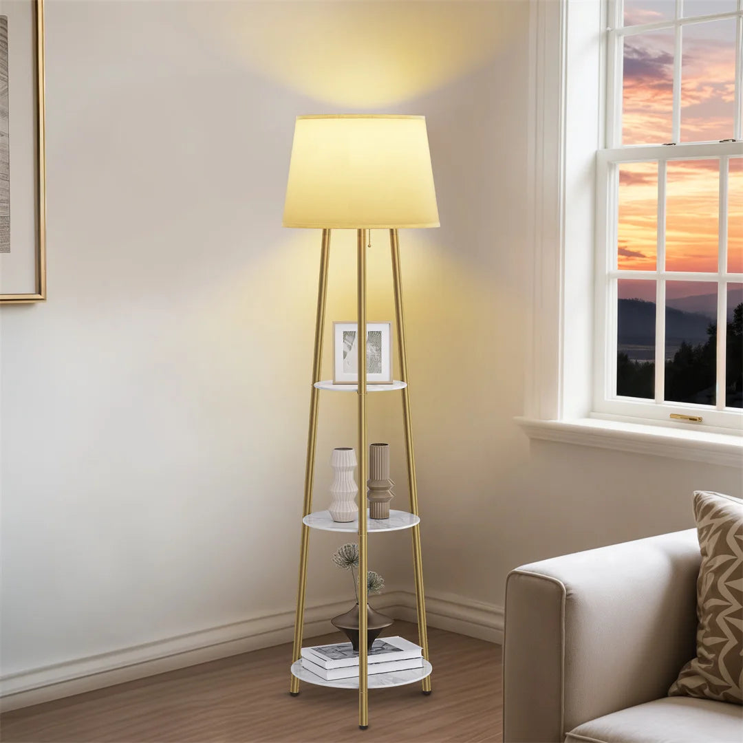 Modern Tripod Floor Lamp with 3 Shelves
