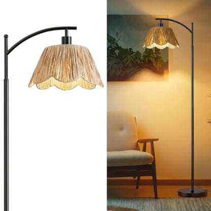 Rattan Boho Floor Lamp for Living Room