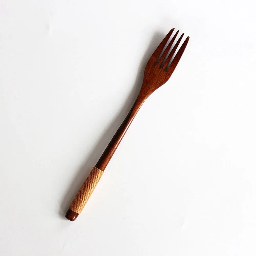 2PC Wooden Chopsticks Fork Spoon Cutlery Set