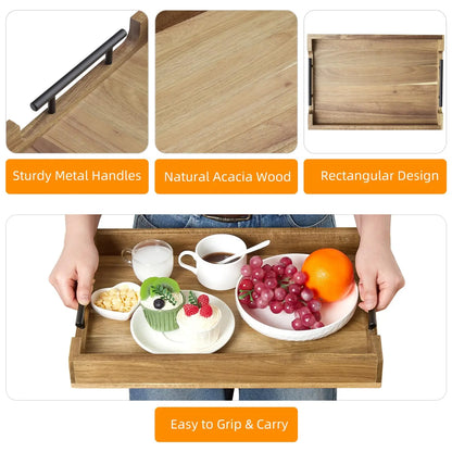 17"x12" Wood Serving Tray With Handles