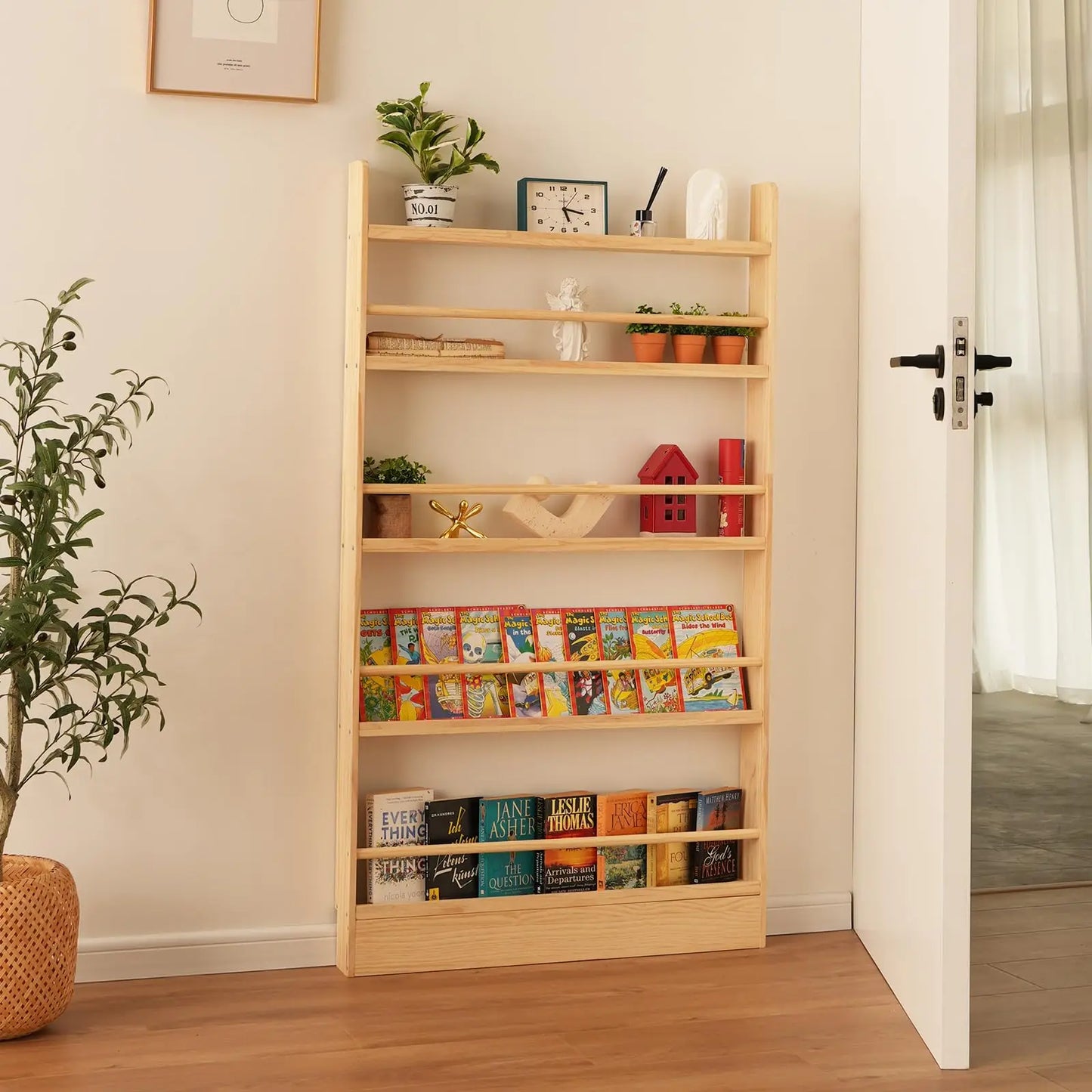 6 Tier Solid Wood Bookshelf