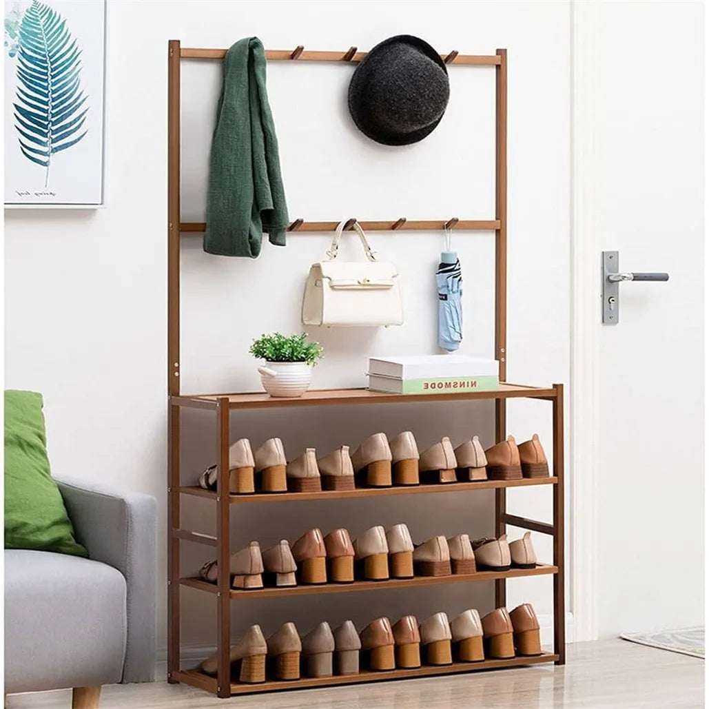 Large Wooden 5 Tiers Coat Stand Shoe Rack Hanger