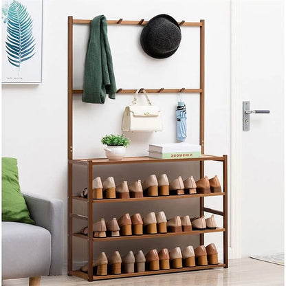 Large Wooden 5 Tiers Coat Stand Shoe Rack Hanger