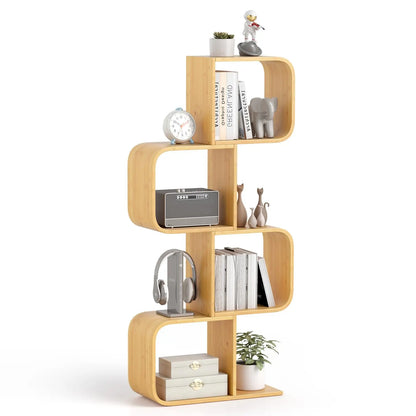 S-Shaped Bamboo Bookshelf 4-Tier Open Cube