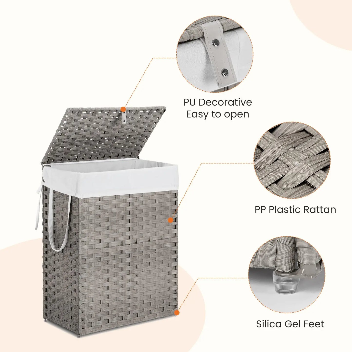 Dual Handles Rattan Laundry Hamper 110L Capacity