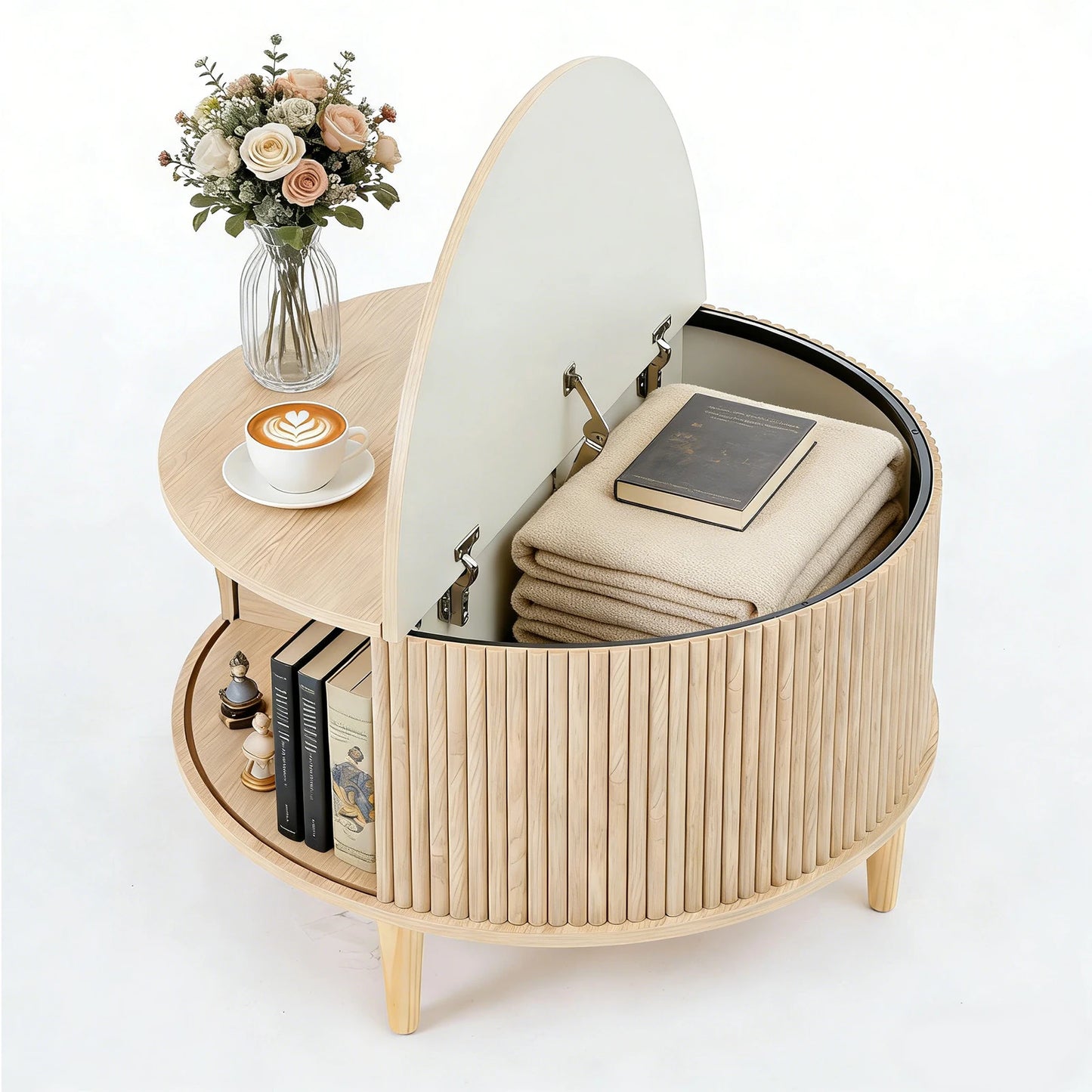 31IN Round Coffee Table with Flip-Top Storage