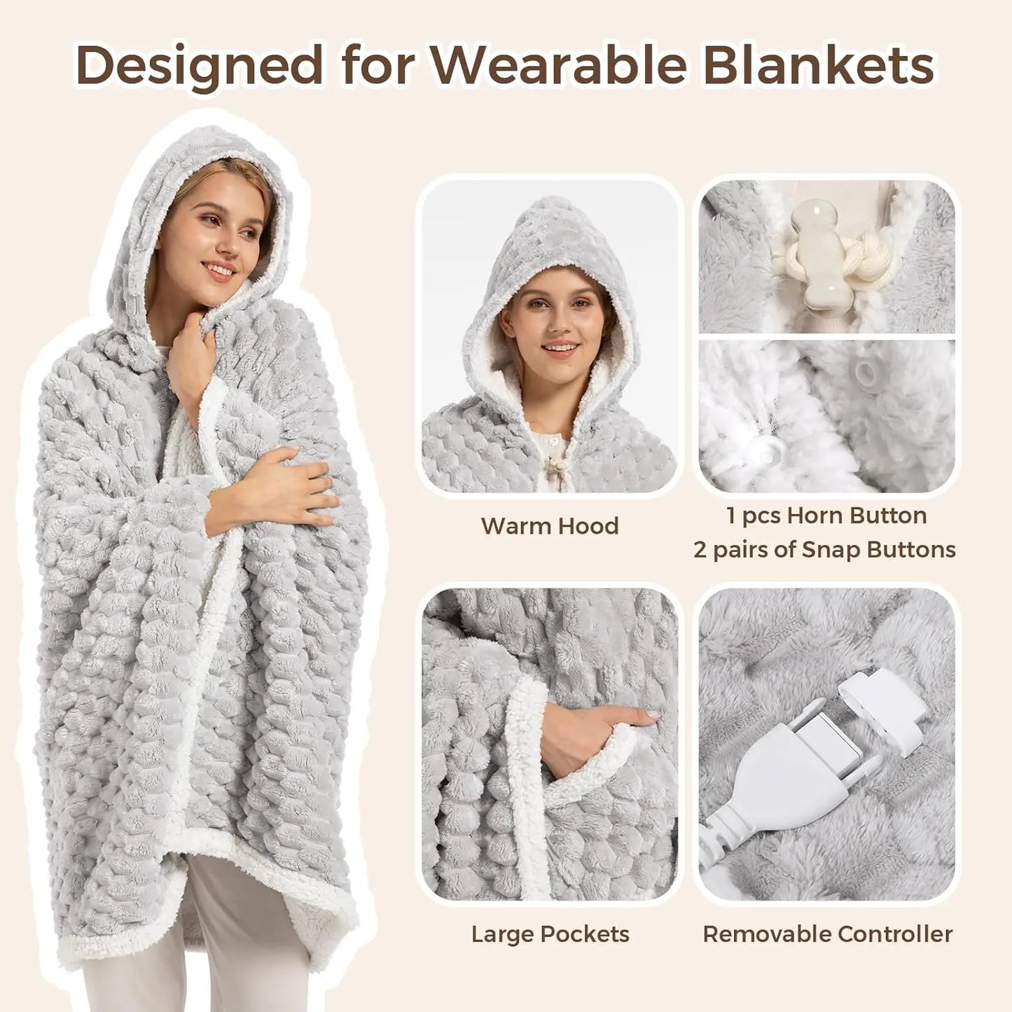 Wearable Heated Blanket Hoodie with Heating Levels
