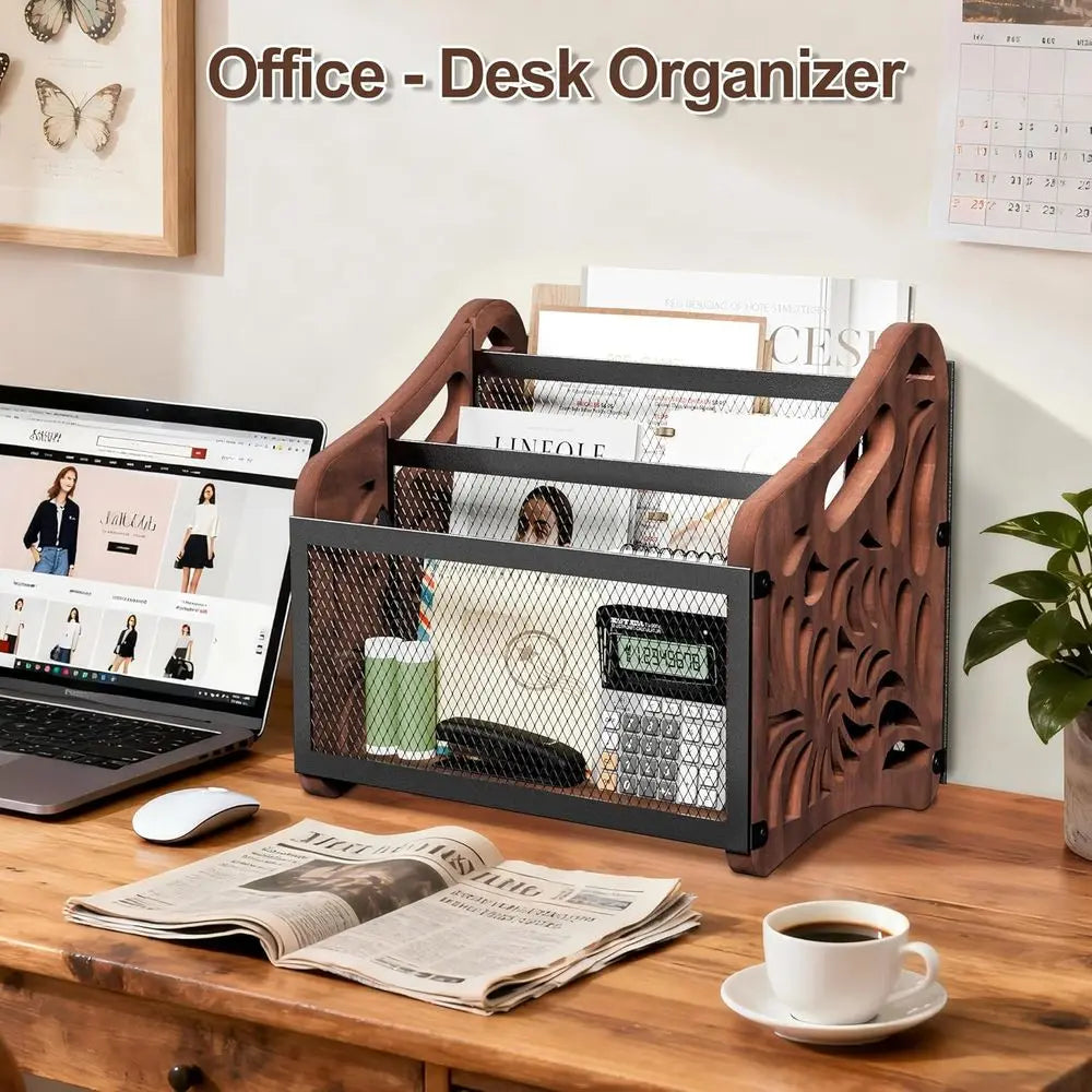 Rustic Wood Magazine File Holder Organizer