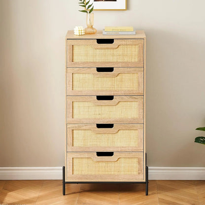 47 Inch Tall Rattan 5-Drawer Dresser