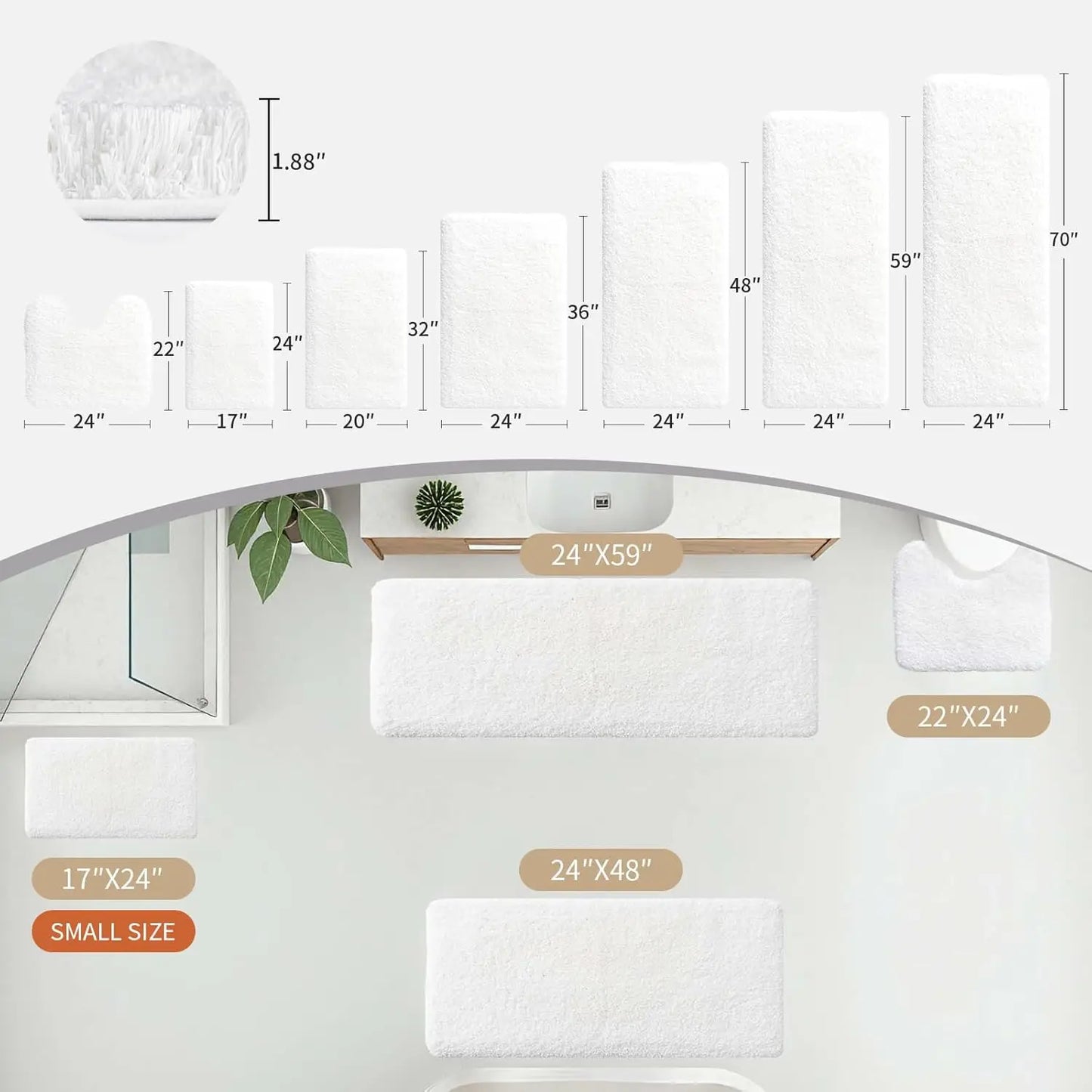 White Bathroom Rugs 24x36 Non Slip