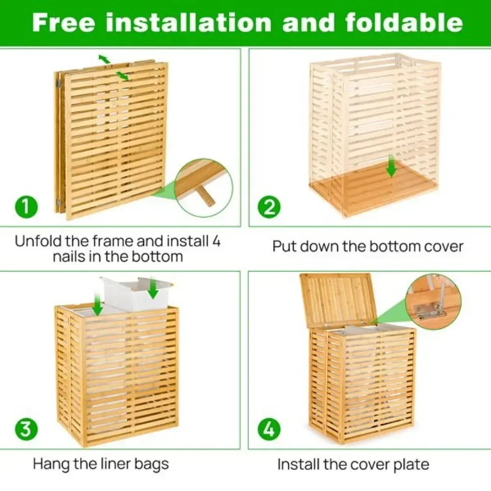 Bamboo Foldable Bedroom and Bathroom Laundry Basket