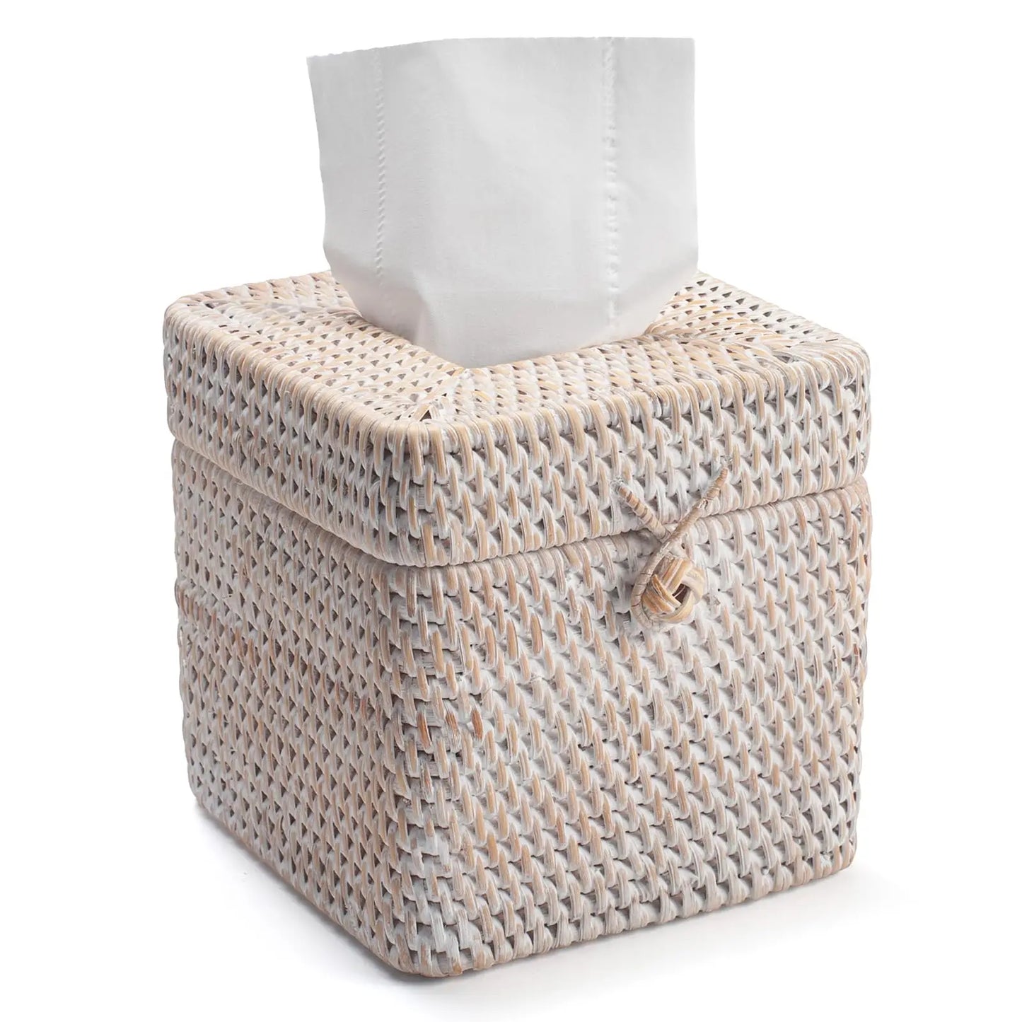 Handwoven Natural Rattan Square Tissue Box With Lid