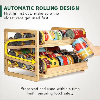 Double-Layer Rolling Bamboo Can Organizer Rack
