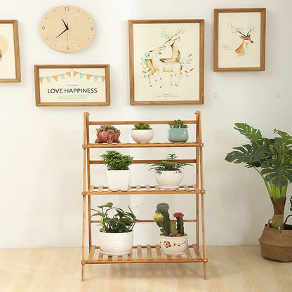3 Tiers Bamboo Ladder Plant Stand Display Rack