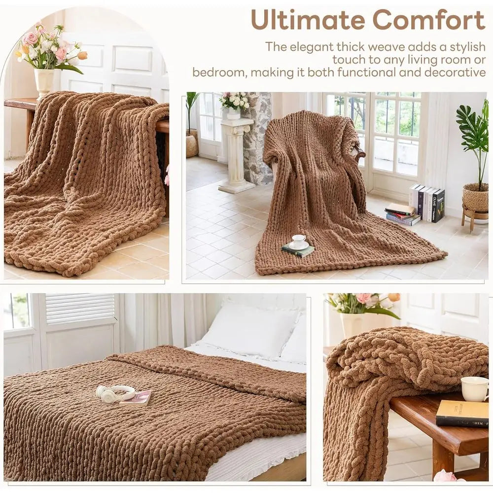 Chunky Knit 100% Woven Throw Blanket