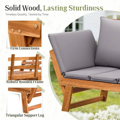 Acacia Wood Patio Loveseat with Soft Cushions