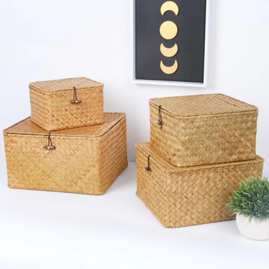 Wicker Shelf Baskets with Lid