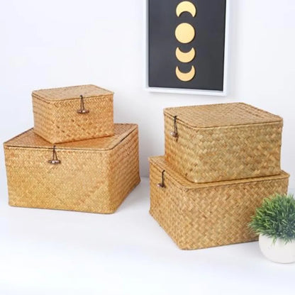 Wicker Shelf Baskets with Lid