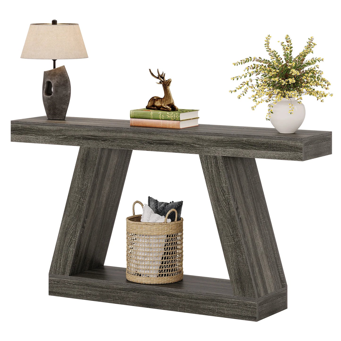55-Inch Rustic Console Sofa Table with Storage