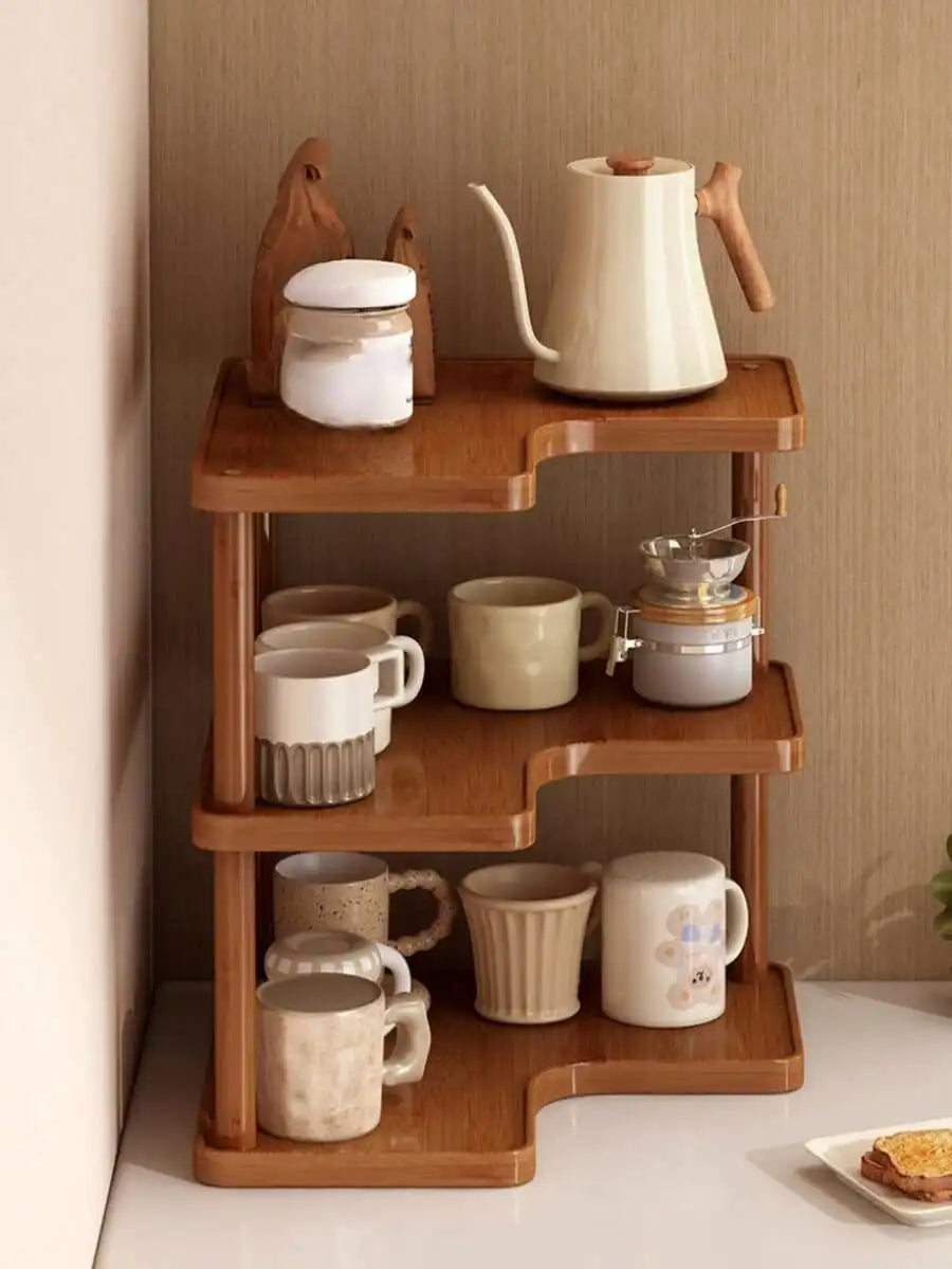 1pc Corner Wooden Desktop Storage Rack