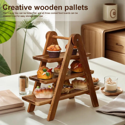 2Pcs Wooden Serving Platter 3 Tier Serving Tray