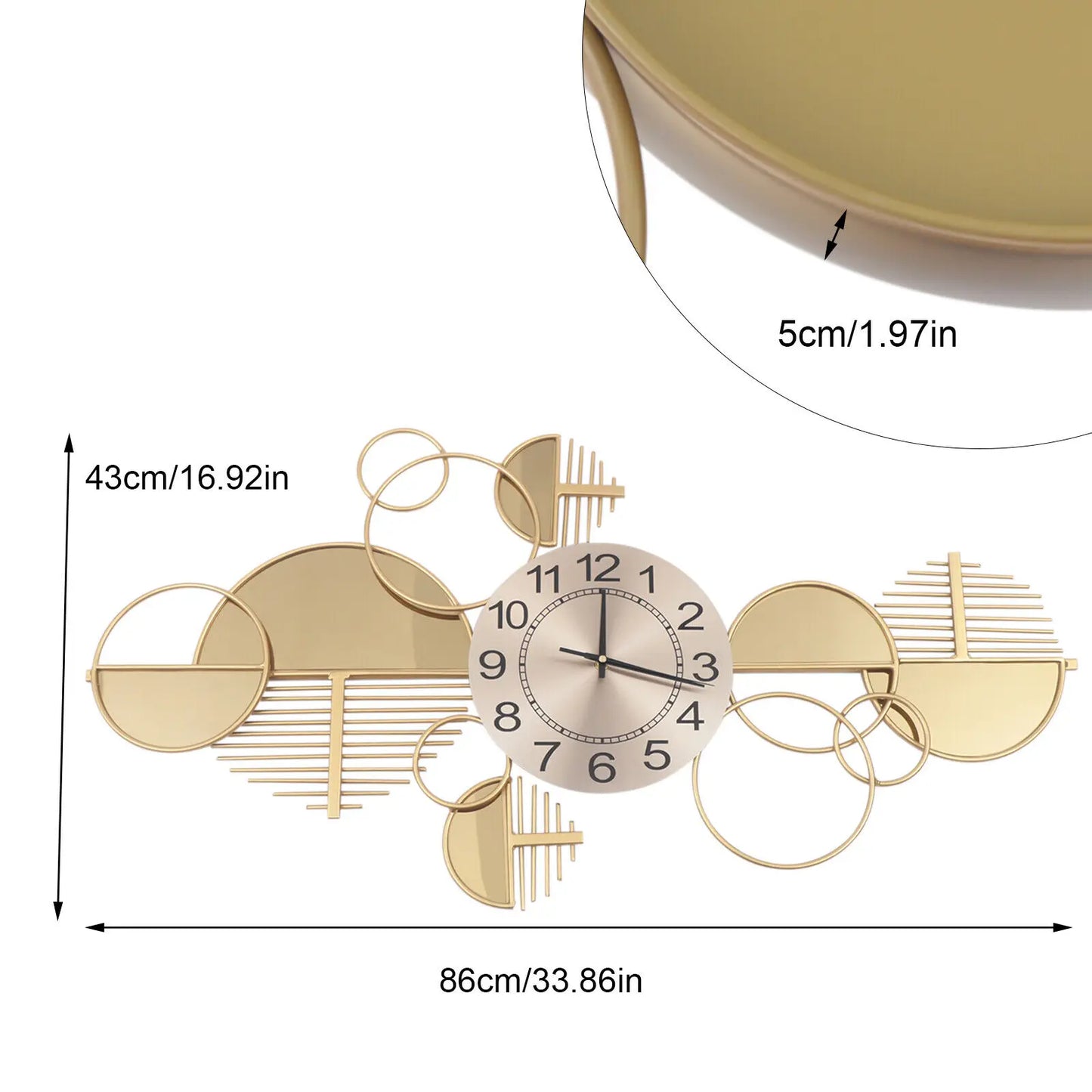 Modern Wall Clock Large Metal Minimalist Decor