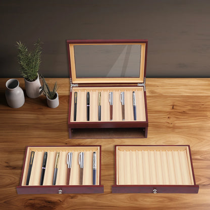 Fountain Pen Wood Leather Storage Case Organizer