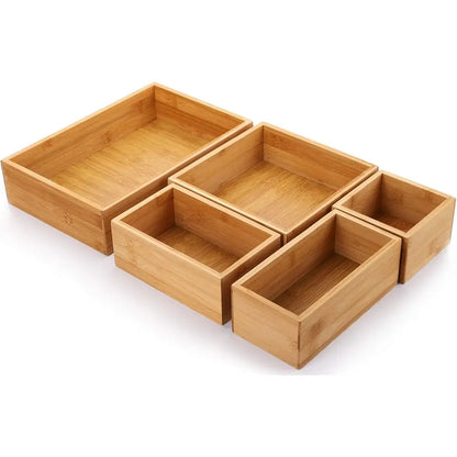 5 Bamboo Drawer Organizer Desk Storage Kit