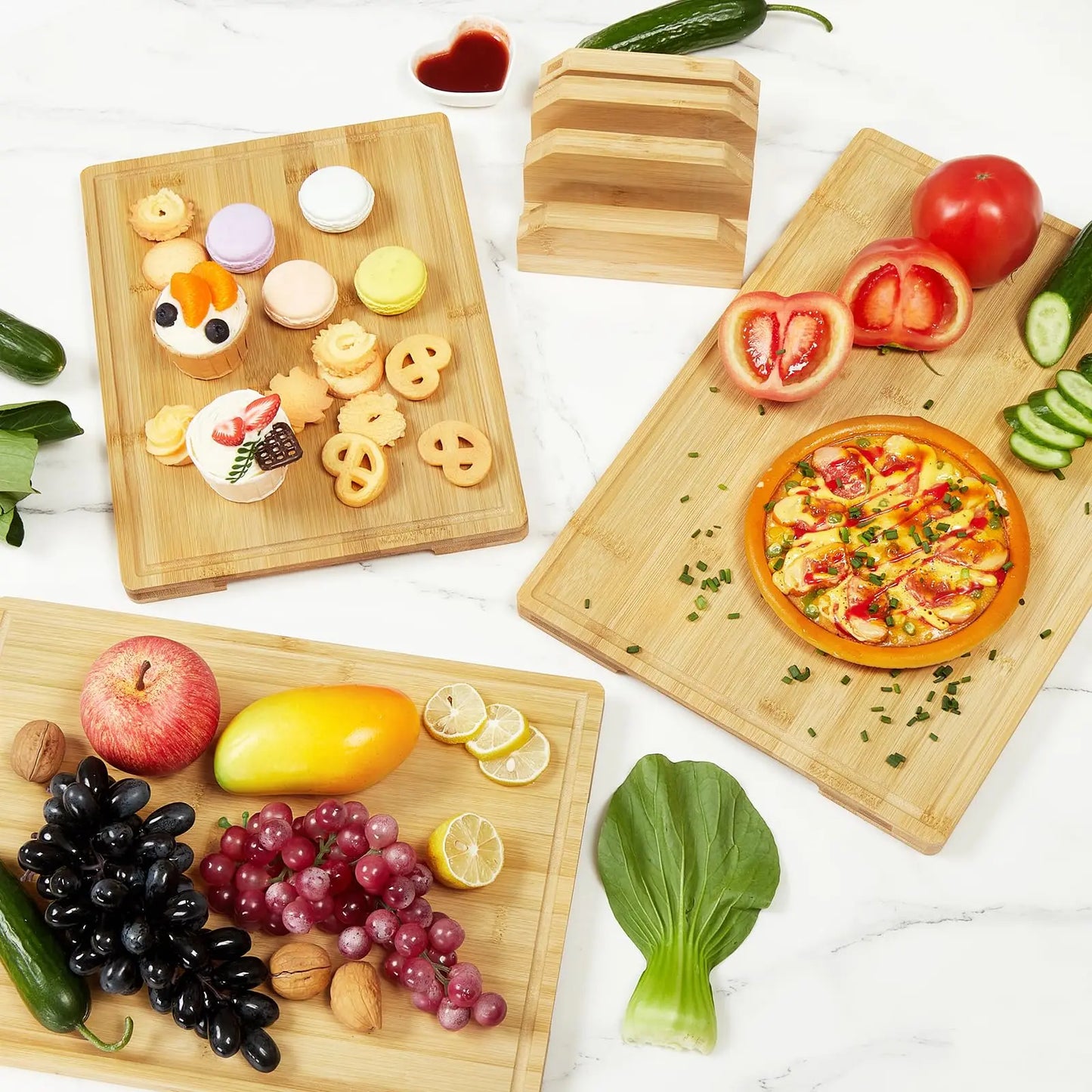 Bamboo Cutting Board Set of 3 with Holder