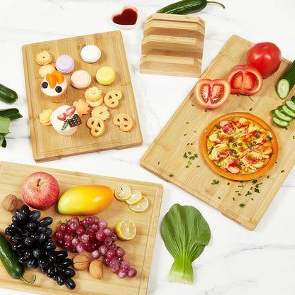 Bamboo Cutting Board Set of 3 with Holder