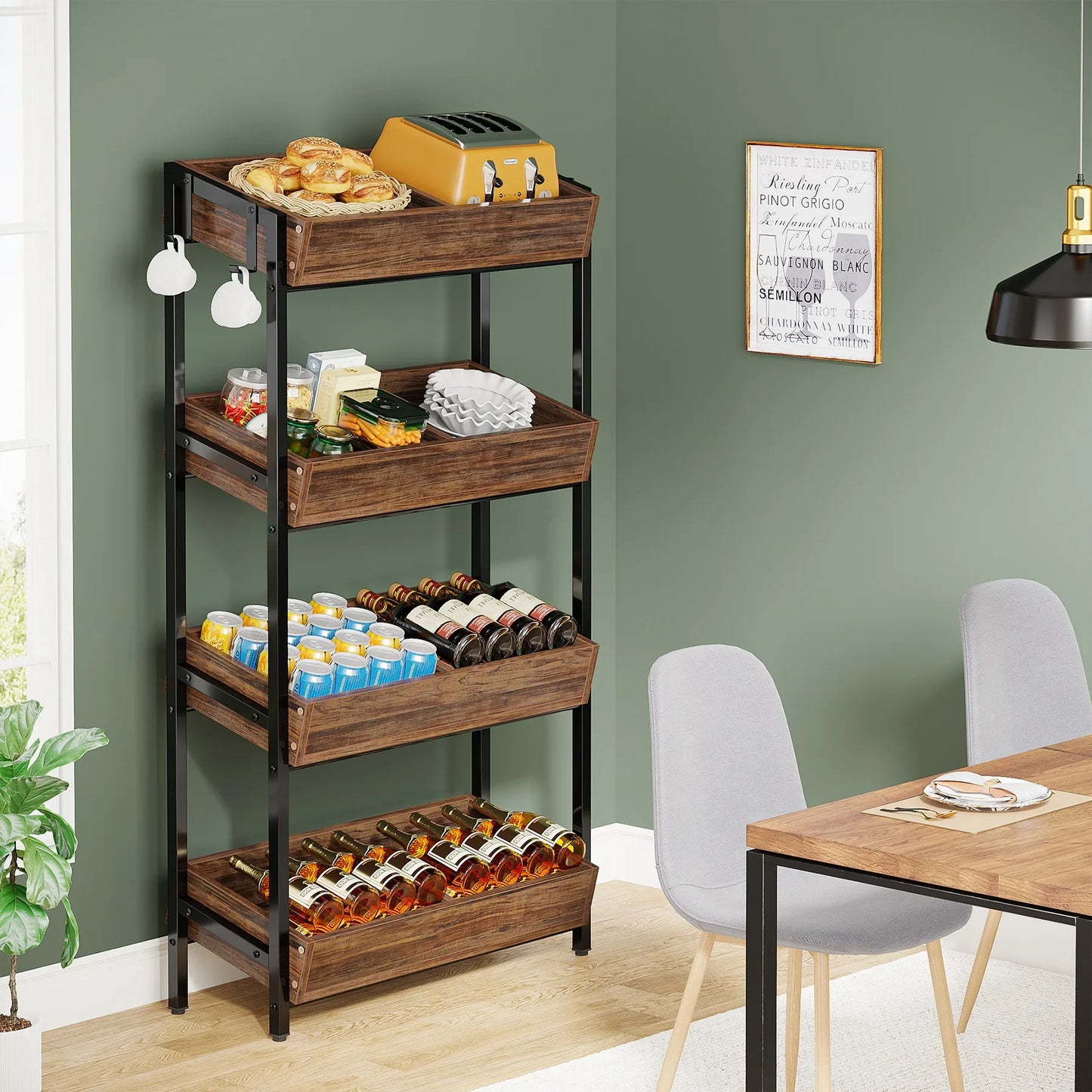 Fruit and Vegetable Wood Utility Storage Shelves