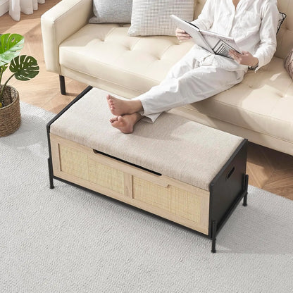 Rattan Storage Bench with Cushion