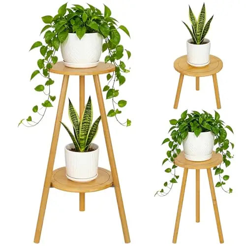Bamboo Two-Level Plant Stand