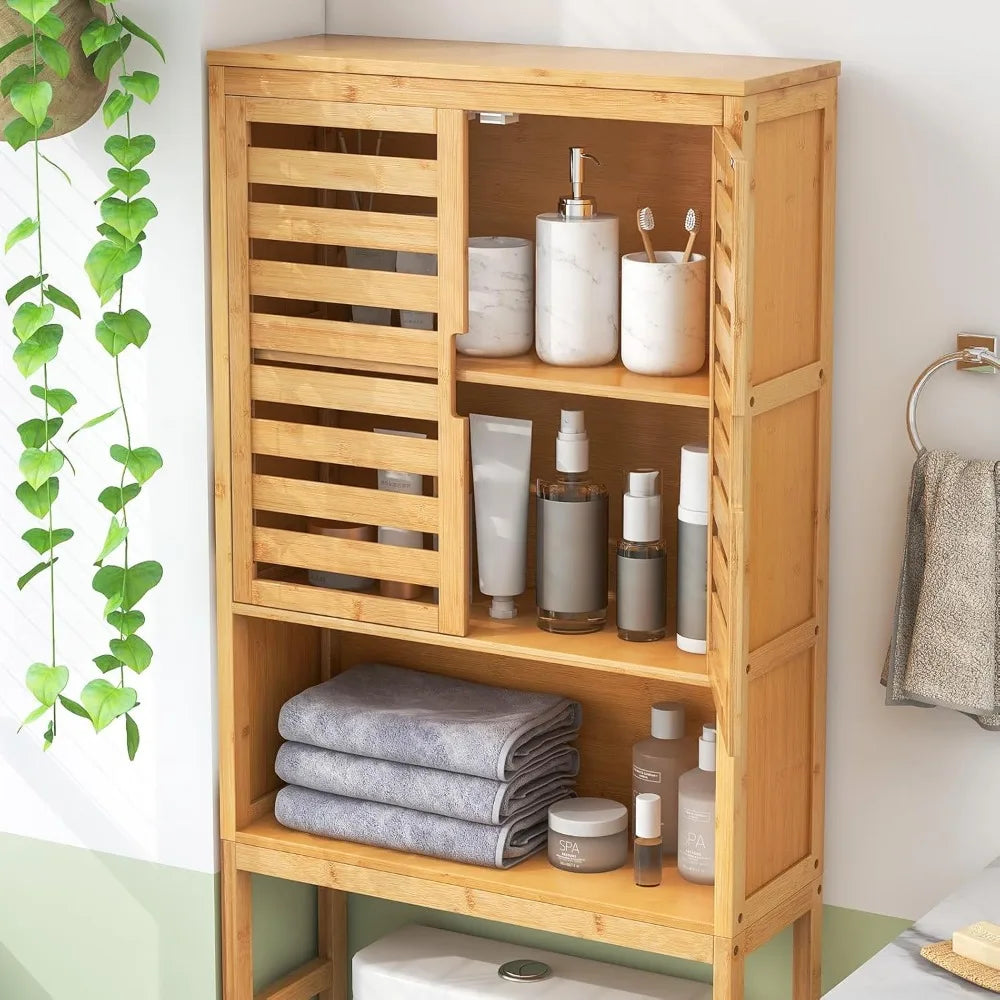 Freestanding Tall Natural Bamboo Over-the-Toilet
